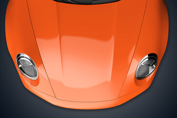 Top view of the hood of a generic unbranded sport car - obrazy, fototapety, plakaty