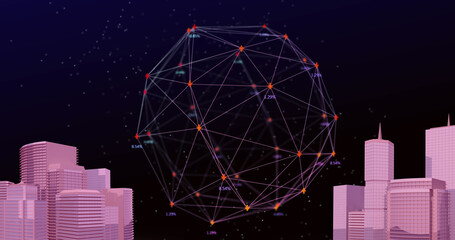Image of network of connections and icons cityscape