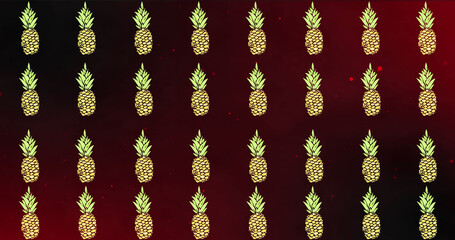 Image of multiple pineapple over red background