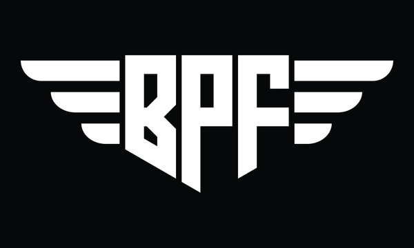 BPF three letter logo, creative wings shape logo design vector template. letter mark, wordmark, monogram symbol on black & white.