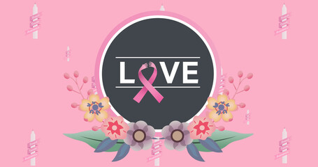 Image of breast cancer awareness text over flowers
