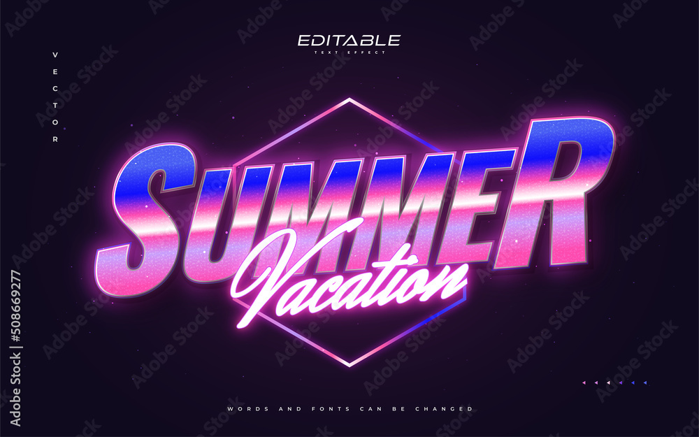 Wall mural colorful retro text style with glowing neon effect. editable text style effect