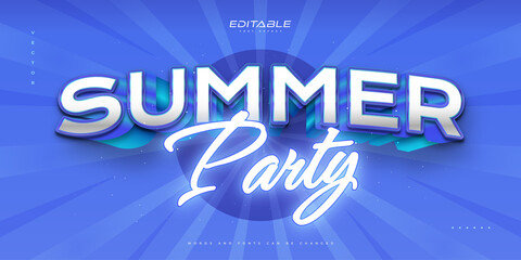 Blue Summer Party Text Style with 3D and Neon Effect. Editable Text Style Effect