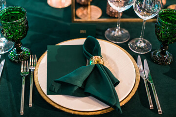 Table set for wedding or another catered event dinner