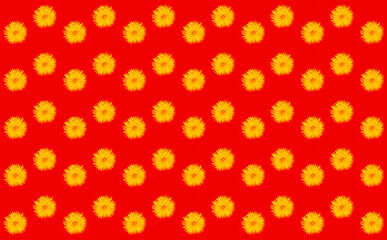 Natural dandelion pattern on the scarlet shade of red background. Summer Color Trends 2022, Attention-grabbing Palettes. Creative copy space for seasonal projects.