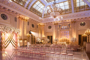 Elegant banquet hall for a wedding party