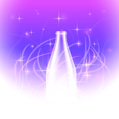 White empty bottle islolated on magic background. Vector illustration