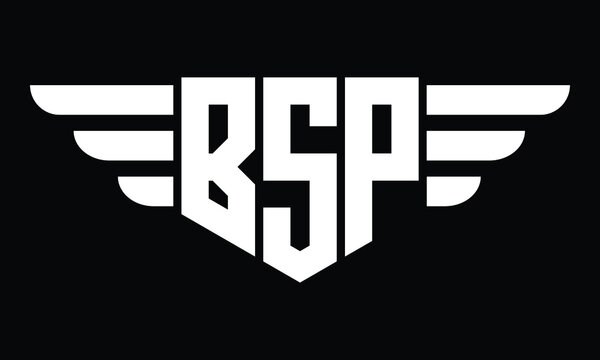 BSP three letter logo, creative wings shape logo design vector template. letter mark, wordmark, monogram symbol on black & white.