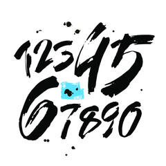 set of calligraphic acrylic or ink numbers. ABC for your design, brush lettering on a white background