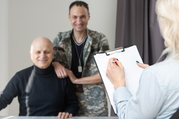 Close up of psychologist analyzing military patient behaviour