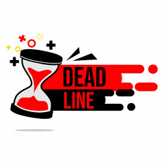 Deadline vector banner illustration with red hourglass icon.