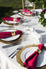 Table set for wedding or another catered event dinner