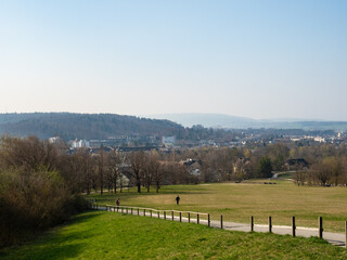 Fototapeta premium Zurich, Switzerland - March 26th 2022: View from Irchelpark towards Oerlikon