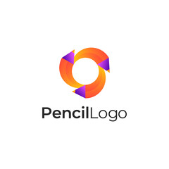 three pencil 3d colorful gradient logo in rounded shape
