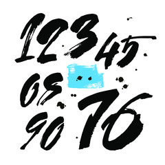 set of calligraphic acrylic or ink numbers. ABC for your design, brush lettering on a white background