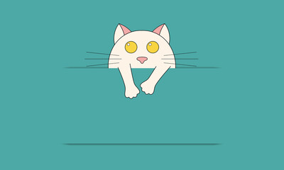 Blue banner with cat illustration with place for text. Vector illustration of cartoon character. Modern flat style