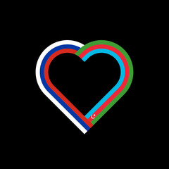 unity concept. heart ribbon icon of russia and azerbaijan flags. vector illustration isolated on black background