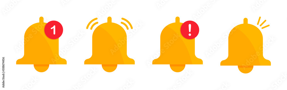 Poster notification bell icon set. message bell icon. new notification, reminder. bell for subscribe, alarm