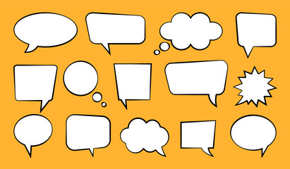 Speech bubble set. Blank comic bubbles for text. Chat box, message box. Collection stickers of retro bubbles. Vector illustration.