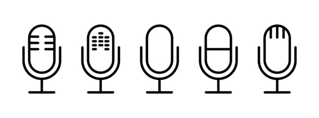 Microphone outline icon set. Voice, podcast and recording icon. Black music symbol for web design and mobile app. Vector illustration.
