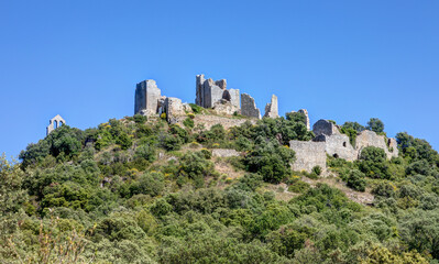 Fototapeta na wymiar Vue sur les ruines du château d'Aumelas dans l'hérault en région Occitanie