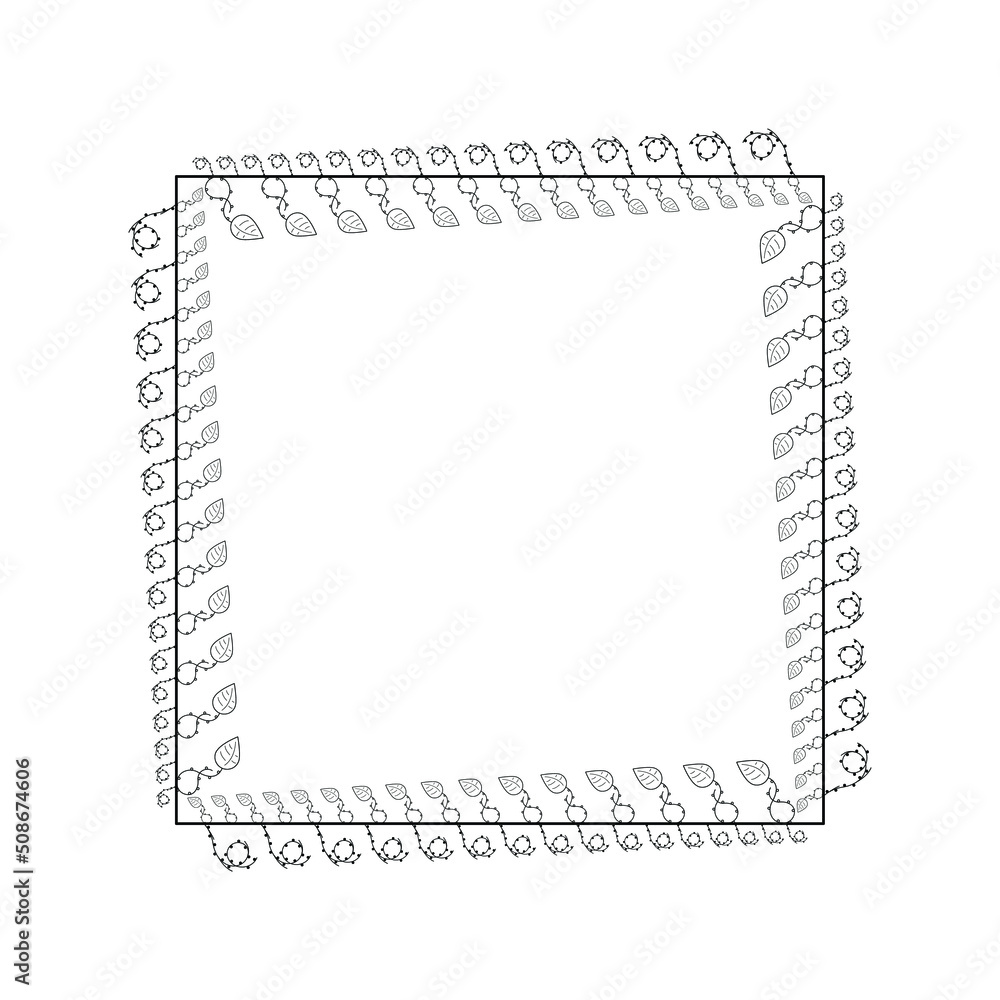 Poster abstract black simple line square with leaf leaves frame flowers doodle outline element vector desig
