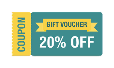Coupon mockup with 20 percent off. Discount voucher, gift coupon. Coupon promotion sale. Vector
