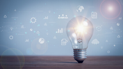  Light bulb Global Internet connection. Business global internet connection application technology and digital marketing, Financial and banking, Digital link tech, business concept.