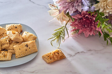Sandwiches for events made of puff pastry and filled with cheese