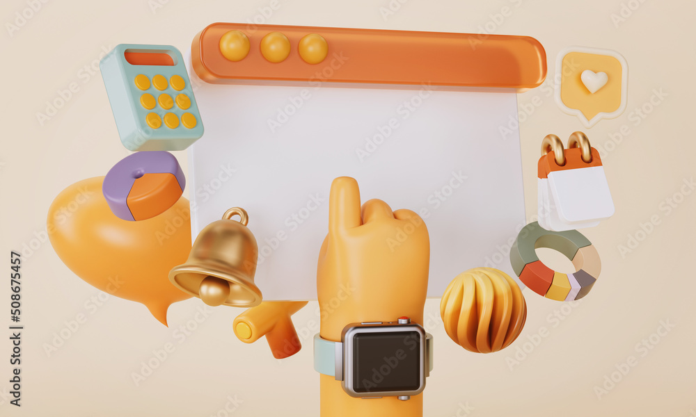 Wall mural 3d rendering of hand and web.