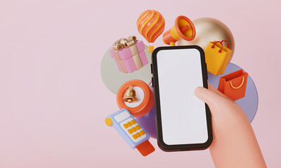3d rendering of smartphone and hand.