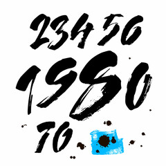 set of calligraphic acrylic or ink numbers. ABC for your design, brush lettering on a white background