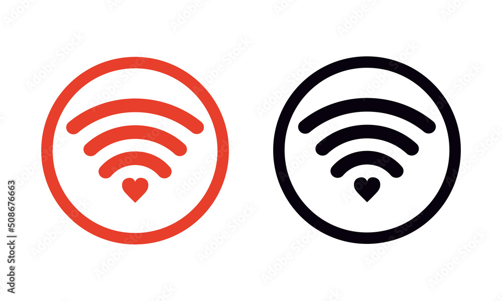Poster wireless and wifi icon. wi-fi with a heart symbol. internet connection. remote internet access colle