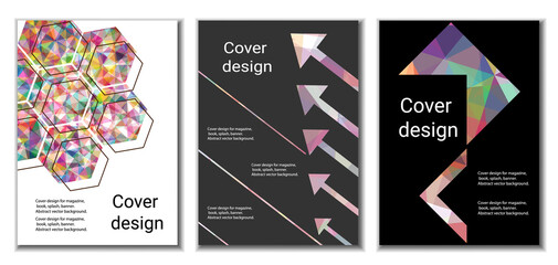 Cover design. Set of 3 covers. Imitation of crumpled paper. Unusual bright abstract background for magazine, book, splash, banner, vector. Imitation of crumpled paper