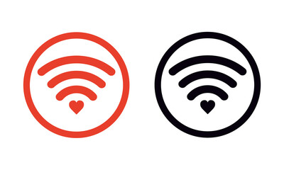 Wireless and wifi icon. Wi-fi with a heart symbol. Internet Connection. Remote internet access collection. Vector