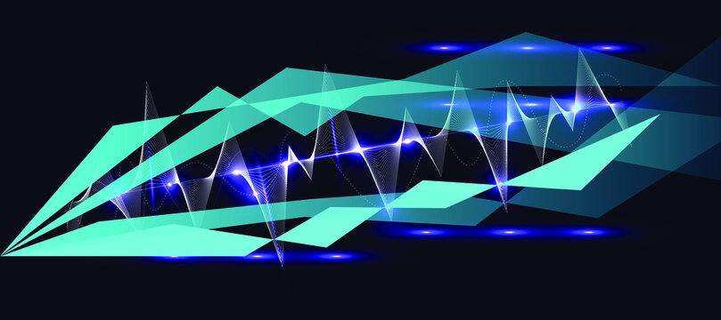 Race sticker stripes of Glowing pyramid sound wave with dotted frequency lines and neon effects style. Smoldering lines composition wallpaper.