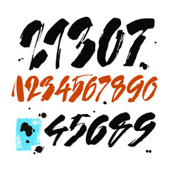 set of calligraphic acrylic or ink numbers. ABC for your design, brush lettering on a white background