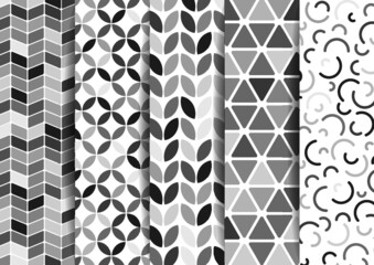 Set de patrones y texturas retro en escala de grises, papel tapiz blanco y negro vectorial geometrico - obrazy, fototapety, plakaty