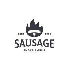 Hot sausage vintage logo design vector illustration