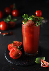 A glass with cold bloody mary cocktail