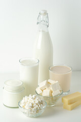 Different milk products: milk, cheese and yogurt	