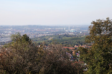 Fototapeta premium View to Stuttgart skyline from Grabkapelle hill