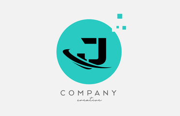 Circle J alphabet letter logo icon with dots and  swoosh. Template design for a company or business