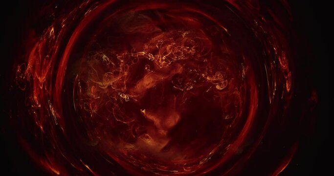 Ink water explosion space portal. Orange fire flames. Abstract art background shot on Red Cinema camera 6k.