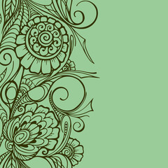seamless floral border on light green background, floral graphic repeat design element, texture, pattern