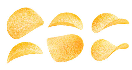 set of potato chips isolated on white. texture. the entire image is sharpness.