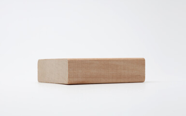 Wood cube platform podium on gray light copy spase background. Minimal empty display product presentation scene.