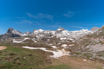 Fototapeta na wymiar Last snow in Picos de Europa national park . Cantabria. Spain