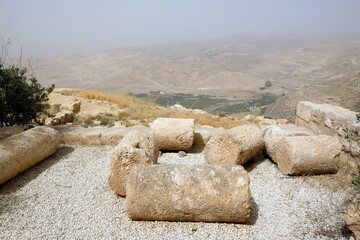 Panorama from Mount Nebo, Jordan. Mount Nebo is mentioned in the Bible as the place where Moses was...