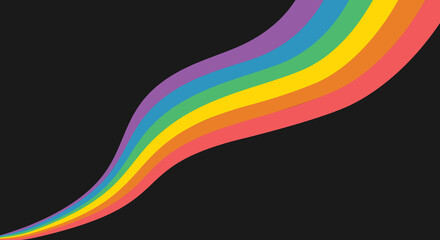 wide waving rainbow colored flag or banner on dark background, vector illustration